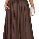 ZESICA Women's Summer 2026 Sleeveless Maxi Dress One Shoulder Casual Slim Swing Pleated Formal Dresses with Pockets (Brown, M)