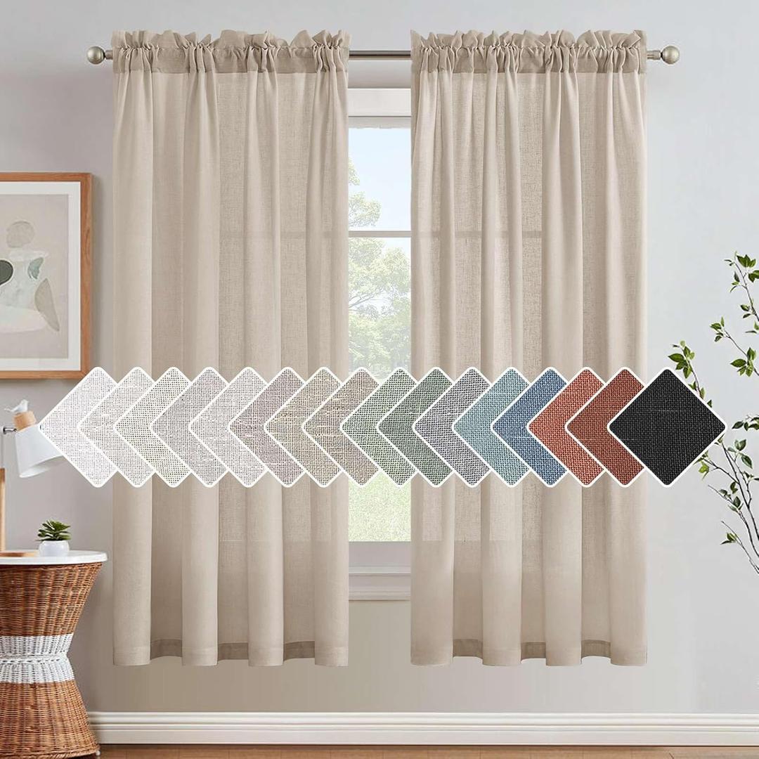Linen Curtains Elegant Natural Linen Blended Curtains Energy Efficient Light Filtering / Rod Pocket Window Treatments Panels / Drapes for Livingroom (Set of 2, Angora, 52 inch W X 72 inch L)