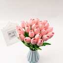 28 Pcs Artificial Tulips, 13.5 Inches PU Faux Tulip Flowers for Spring Easter Celebration Mothers Day Brunch Table Decor (Pink)