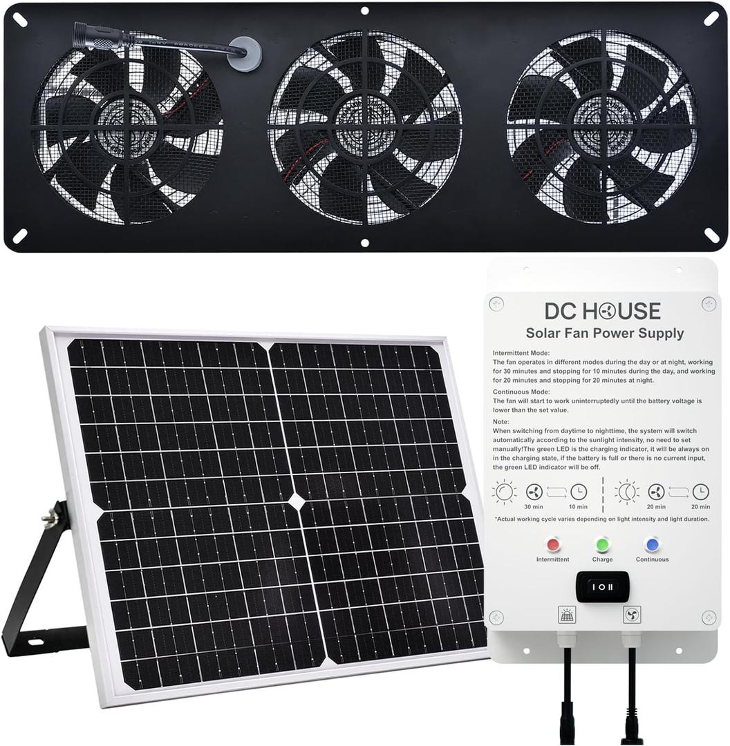 25W Solar Powered Exhaust Fan Kit with 12000mAh Lithium Battery Ideal for Chicken Coops Greenhouses Attics and Sheds 2600RPM 10ft Cord IP67 Waterproof Black