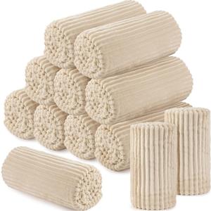 Buryeah 12 Pcs Flannel Throw Blankets Bulk Outdoor Wedding, Beige, 50 x 60 inch