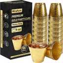 96-Pack Gold Hammered Plastic Party Cups 9oz, BPA-Free Leakproof Disposable Cups, Premium Elegant Drinkware for Weddings Birthdays Holidays Gatherings