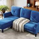 Sofas for Living Room, 83" Velvet Sectional Couch with Moveable Ottoman, Midcentury Modern Small Sectional Couch, L Shape Sofa & 3 Seater, Couches for Living Room, Apartment, Bedroom, Blue