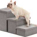 Love's cabin Dog Stairs for High Bed 18" H, Foldable Pet Stairs for Small Medium or Large Dogs Puppy with Storage for Bed or Couch, Cat Dog Steps Ramp with Zip up to 200 lbs, Solid Grey, 3 Steps