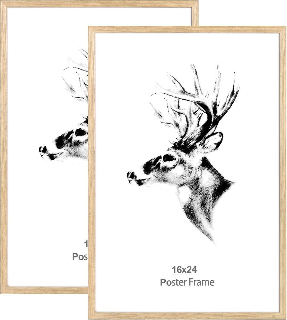 Yaetm 16x24 Picture Frame Set of 2, Natural Solid Oak Wood Poster Frame 16x24 for Wall Gallery, Horizontal and Vertical Wall Mount (2 pack, Oak)