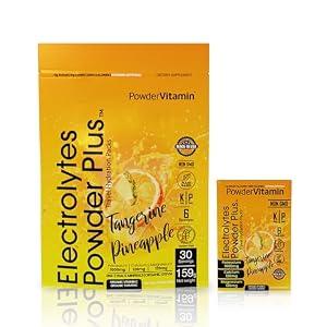 3 x PowerVitamin Electrolytes Powder Packets - Tangerine Pineapple - Keto Electrolytes for Daily Energy - Hydration Powder with 1000mg Potassium, 120mg Magnesium, Zero Calories - 30 Hydration Packets