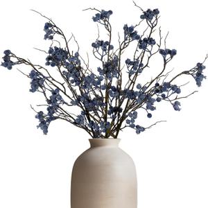 Giegxin 3 Pcs 32 Inch Artificial Spring Blueberry Stems Faux Blueberry Picks Fake Village Blue Berry Branch Floral Arrangement Decor Long Blue Berry Stem for Spring Summer Vase DIY Craft