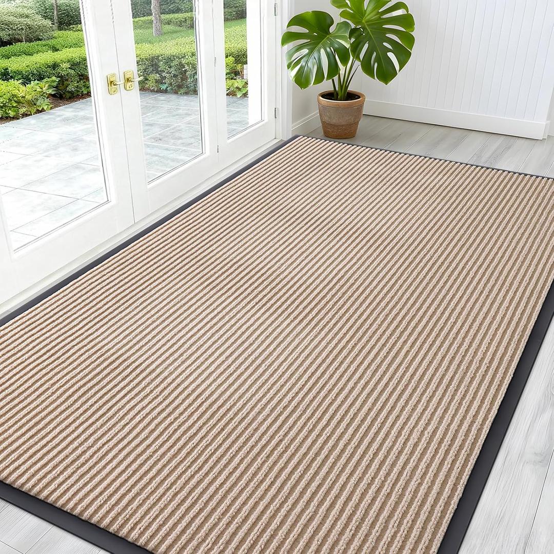OLANLY Front Door Mat Indoor Outdoor Entrance, Waterproof Heavy Duty Doormat, Fade Resistant, Low Profile, Easy Clean Patio Porch Welcome Floor Mats for Entry, 59x30, Beige