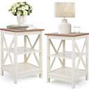 PHI VILLA End Table Living Room Set of 2, Farmhouse Bed Side Table Nightstands for Bedroom, Ivory White Small Side Table