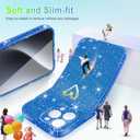 Qviskteme for iPhone 15 Pro Case for Women Cute,Clear Glitter with [1 x Tempered Glass Screen Protector] Slim Phone Cases Shockproof Bumper Protective Soft Silicone Thin Cover Case 6.1" Blue Titanium