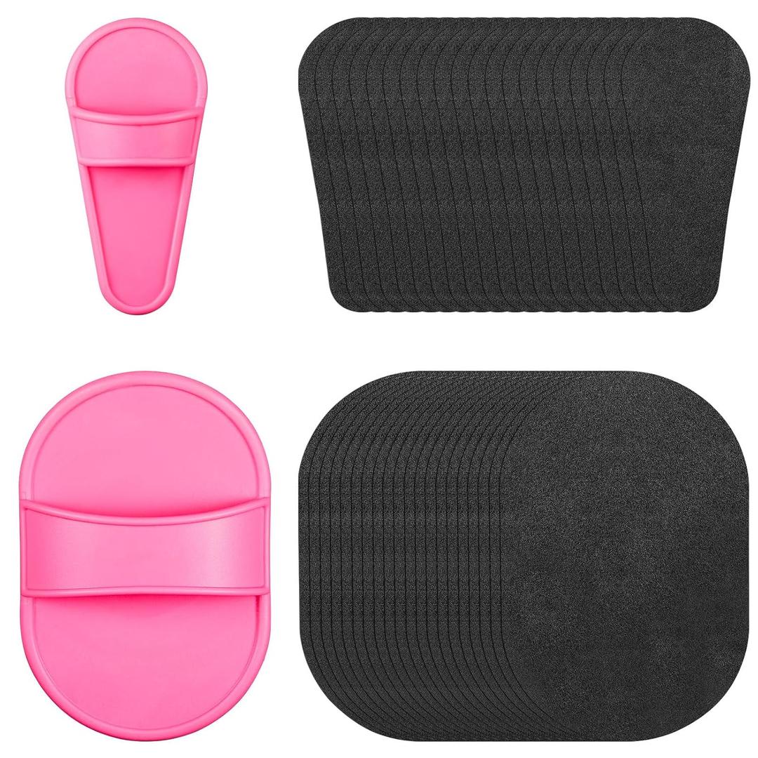 102 Piece Smooth Away Exfoliation Kit for Women and Girls - Smooth Legs and Facial Hair Removal Pads in 2 Sizes, 100 Pieces Fine Black Sandpaper for Lips and Skin (Pink)