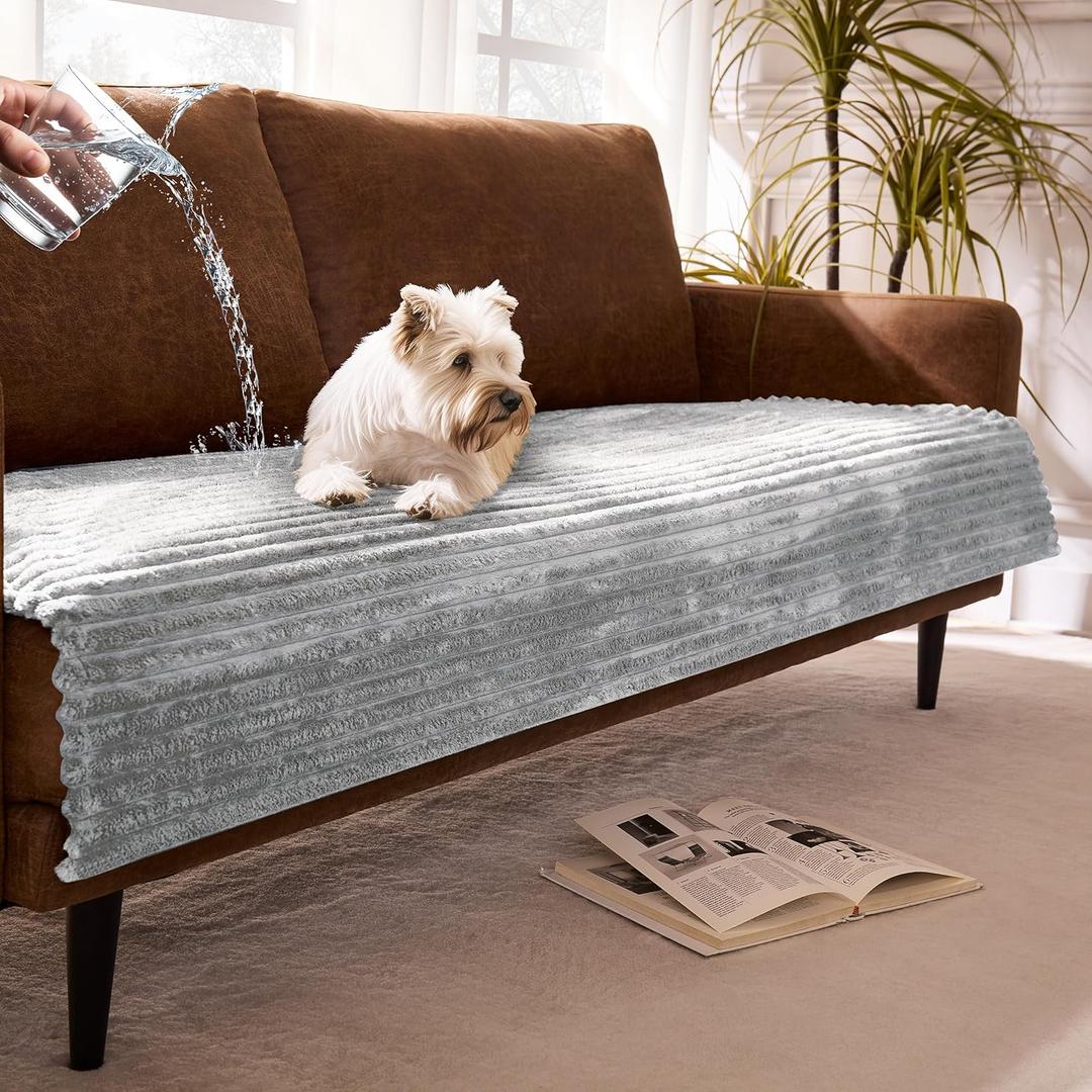 Dual Non-Slip Couch Cover for Dogs Waterproof, Fuzzy Soft Pet Couch Covers for Sofa 3 Cushion, Pet Friendly Soft Dog Bed Covers Sofa Cover Washable (Seagull Gray, 33" x 95" 1 Pack)