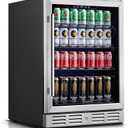 24 Inch Under Counter Beverage Fridge -Max 164Cans Capacity Drink cooler,Wide 24''Perfectly for Built in Space, Adjustable shelves for any size beverage/beer/soda Transparent door Refrigerator (Stainless steel)