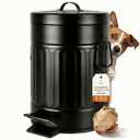 Autumn Alley Small Farmhouse Bathroom Trash Can, Pet Proof Matte Black Trash Can with Lid for Rustic Bathroom, Farmhouse Kitchen Step Waste Bin, Retro Metal Wastebasket 5L/1.3 Gal.