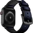 OUHENG Leather Bands Compatible with Apple Watch Band 42mm 41mm 40mm 38mm, Genuine Leather Rubber Hybrid Strap for iWatch Series 11 10 9 8 7 6 5 4 3 2 1 SE3 SE2 SE, Dark Blue/Black