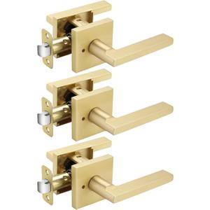Haidms Gold Door Handles Interior, Zinc Alloy Brushed Gold Privacy Interior Door Handles for Bathroom, Modern Bedroom Lever Doorhandles (3 Pack)