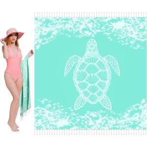 Oversized Turkish Beach Towel Blanket XXL Cotton Sandproof Towels Boho Woven Extra Large Big Sand Free Giant Throw Blankets Huge Quilt XL Picnic Camping Necessities Cloud for Adult Gifts (XXL(79x71 IN,200x180 CM), Aqua Turtle Maotand)