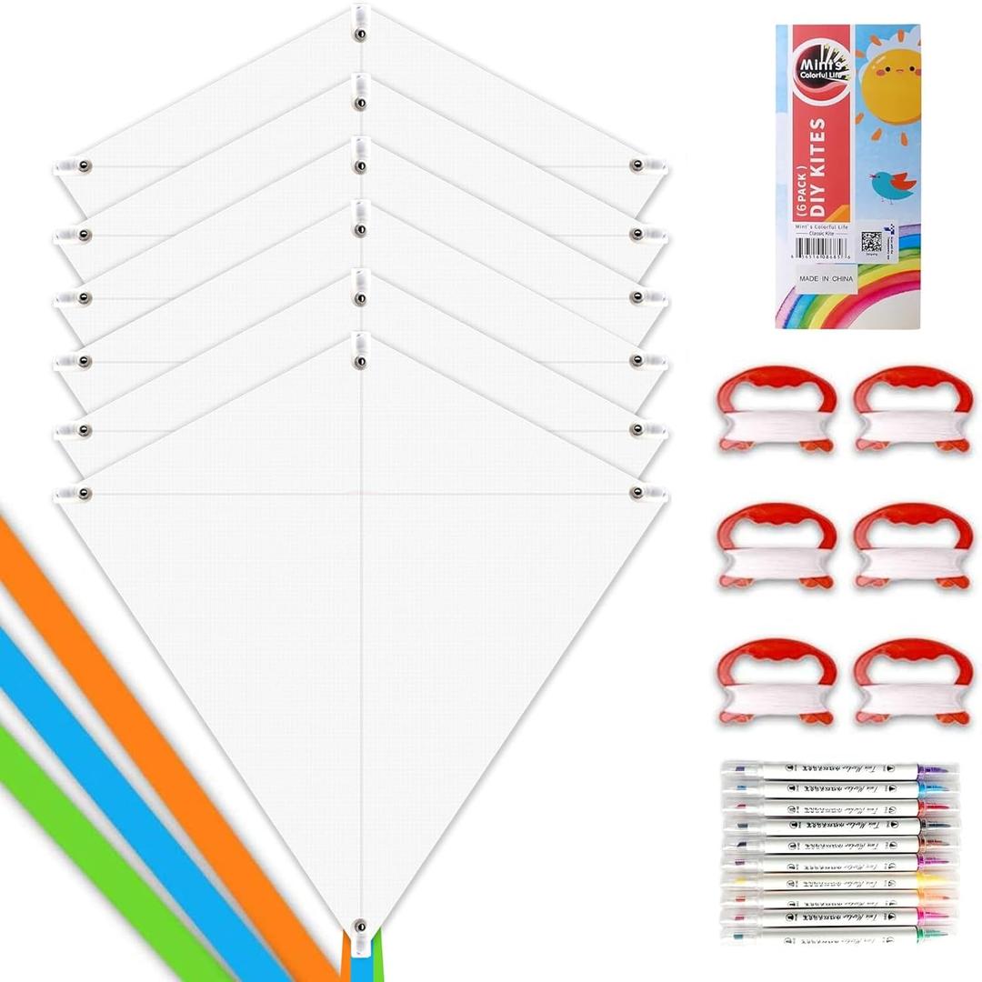 DIY Kites for Kids Kite Making Kit Bulk, Decorating Coloring Kite Party Pack,White Diamond Kite Kits