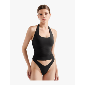 SUUKSESS Women Halter Tank Tops Double Lined Backless Y2K Trendy Going Out Tops (S, Black)