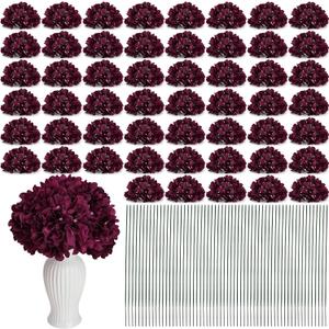 Nagobi Burgundy Hydrangea Artificial Flowers, 104 PCS Faux Hydrangea Flowers Heads with Stems, Silk Real Touch Hydrangea for Wedding Centerpieces Home Garden Baby Shower Party Decoration