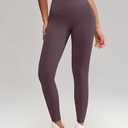 Leggings with Pockets for Women, 25" Inseam High Waist Tummy Control & Squat Proof Yoga Pants for Workout, Everyday Wear (Brown, XXL)