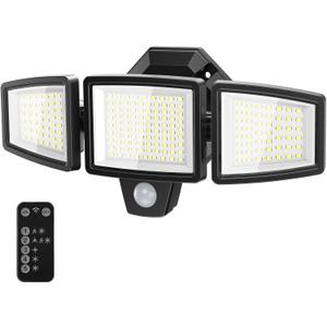 LED Security Lights Motion Sensor Outdoor Lights, 6500K Daylight, IP65 Waterproof, Dusk to Dawn, 3-Head Motion Detected Flood Light for Garage, Yard, Porch (1pack, Black 01)