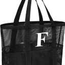 Personalized Mesh Beach Bag for Women - Waterproof Initial Tote Bag for Family Travel, Toys, Vacation Essentials