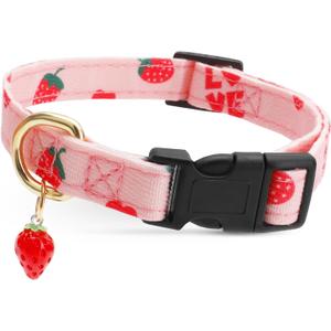 Cute Cotton Dog Collar for Dogs Special Design with Cute Pink Strawberries Pendant Necklace for Girl Boy Male Female Dogs Pet Collar Soft Fabric Adjustable Puppy Collars Red - L