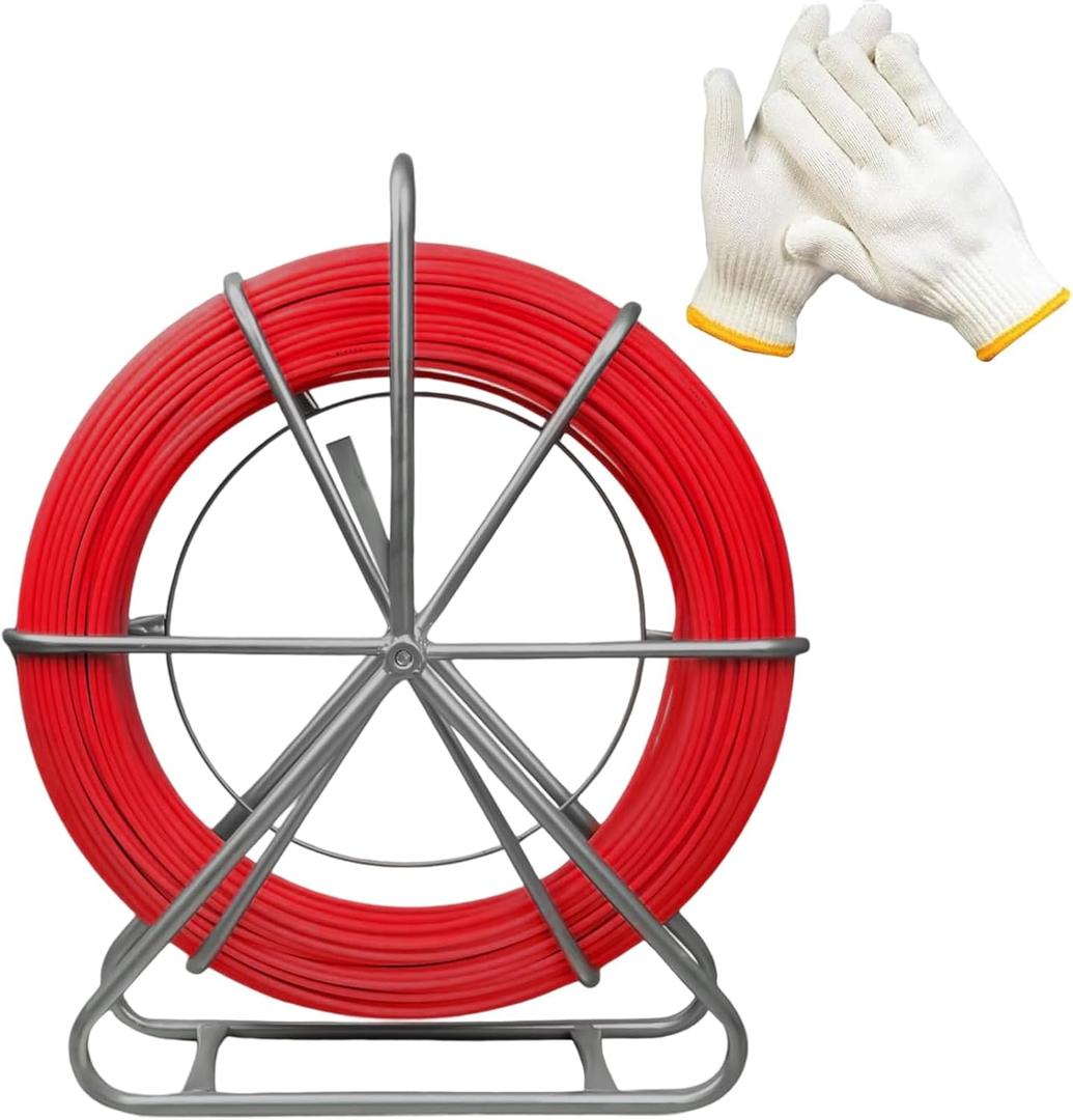 6MM 500FT Duct Rodder, Fiberglass Fish Tape, Heavy-Duty Wire Running Rod with Durable Steel Stand, Fish Tape Cable Puller for Conduit & Electrical Installations
