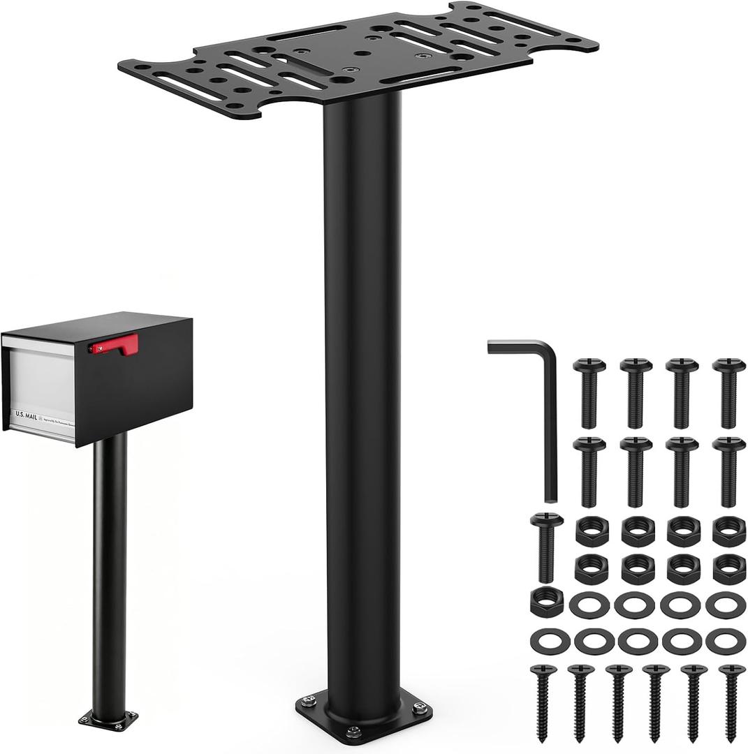 43" Mailbox Post with Mounting Bracket Installed On Concrete Floor