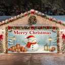 Christmas Garage Door Cover 13x6ft Snowman Banner Red Scarf Gift Boxes Winter Snow Scene Holiday Backdrop Street Lantern Festive Porch Decoration Outdoor Indoor Seasonal Wall Display