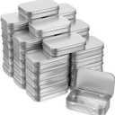 50 Pcs Small Metal Box with Lid 3.7x2.4x0.8 Inch Metal Rectangular Empty Hinged Tins Silver Mini Portable Box Containers Small Empty Storage Tins for Storage Drawing Pin Candies Jewelry Crafts