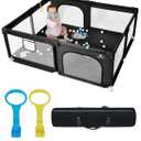 71" x 59" Extra Large Baby Playpen for Babies and Toddlers, Safe Activity Center with Soft Play Fence, Indoor Safety Yard, Easy to Assemble and Clean (Black)