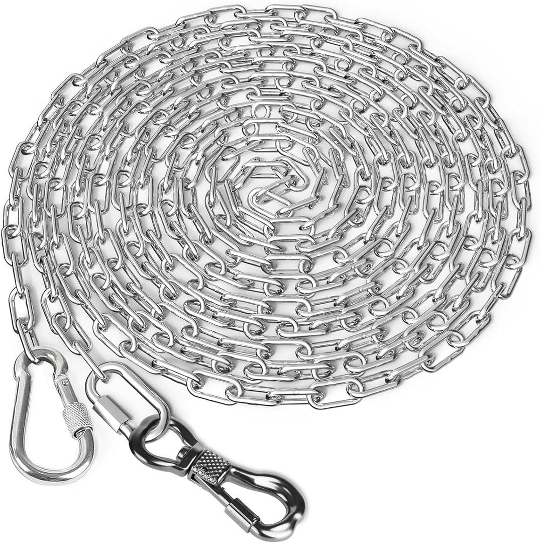 Tresbro Heavy Duty Dog Chains for Outside, 15FT Stainless Steel Tie Out Cable with Swivel Hook for Small Medium Dogs, Metal Chew Proof Pet Runner Chain Leash Lead for Outdoor Camping Hiking Yard, 3MM