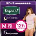 Depend Night Defense Adult Diapers, Incontinence & Postpartum Bladder Leak Underwear for Women, Disposable, Overnight, Medium, Blush, 15 Count