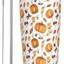 Fall Pumpkins Tumbler with Lid and Straw Autumn 20oz Insulated Stainless Steel Cup Leaves Travel Coffee Mug Water Bottle for Women Gift for Birthday Thanksgiving (Orange)