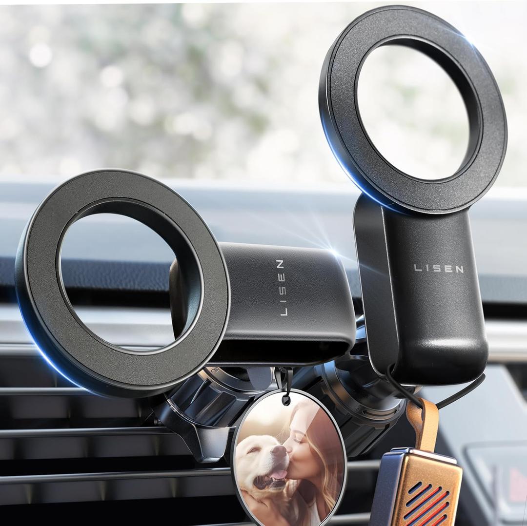 LISEN Fits MagSafe Car Mount - [30 Super Magnets] Magnetic Car Phone Mount, Air Vent Cell Phone Holder Clip, Automobile Car Phone Hold for iPhone 16 15 14 13 12 Pro Max Plus & MagSafe Case