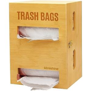Libreshine 2-in-1 Extra Large Bamboo Trash Bag Dispenser Holder - Wall Mount Garbage Bag Organizer for Costco/Sam's Club Rolls, Space-Saving Kitchen/Pantry/Laundry/Garage Storage with Non-Slip Base