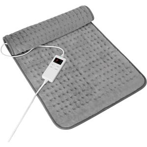 Heating Pad for Period Cramps, Heating Pad for Back/Neck/Shoulder Muscle Pain, 6 Heating&4 Timer Setting, Auto Shut Off, Dry/Moist Heat & Machine Washable, Gray Birthday Christmas Gifts for Women Mom