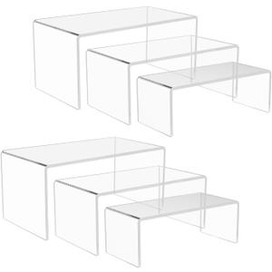 6PCS Acrylic Display Risers, 3 Sizes Clear Product Stand, Jewelry Display Riser Shelf Showcase Fixtures For Collectibles Display, Toy Figure Display