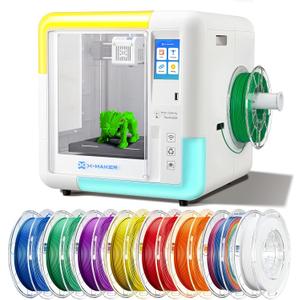 X-Maker 3D Printer for Kids and Beginners, Fully Assembled High-Speed 3D Printer with 8 PLA Filament Set, Leveling-Free Bed, Wi-Fi Printing, Resume Printing, Silent, High Precision, with App