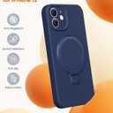 PuyaTeya Liquid Silicone Case for iPhone 12 with Magnetic Ring Stand, Upgraded Camera Lens Protection, Mil-Grade Drop Shockproof, Soft Anti-Scratch Microfiber Lining Silicone Case (Navy Blue)