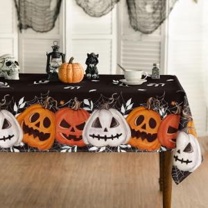 Horaldaily Halloween Tablecloth 60104 Inch Rectangular, Black Orange Jack-O-Lantern Pumpkin Cobweb Washable Table Cover for Party Picnic Dinner Decor