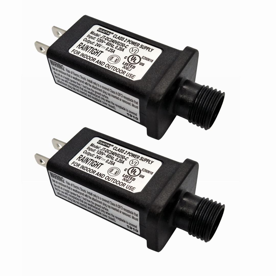 24V LED Transformer Controller, Class 2 Power Supply, IP44 Waterproof, Low Voltage Transformer, US Plug for 6W Christmas String Light (2 Packs)