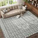 jinchan Area Rug 6x9 Washable Rug - Geometric Living Room Tile Pattern Floral Print Faux Wool Large Mat Farmhouse Soft Stain Resistant Non-Slip Carpet for Bedroom Dining Room Office Grey