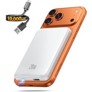 Portable Charger for Magsafe Power Bank - 10000mAh Magnetic Phone Charger, USB C 20W PD Fast Charging, Slim Wireless Battery Pack for iPhone 17/16/15/14/13/12 Series, for Travel Cruise Essentials (White)