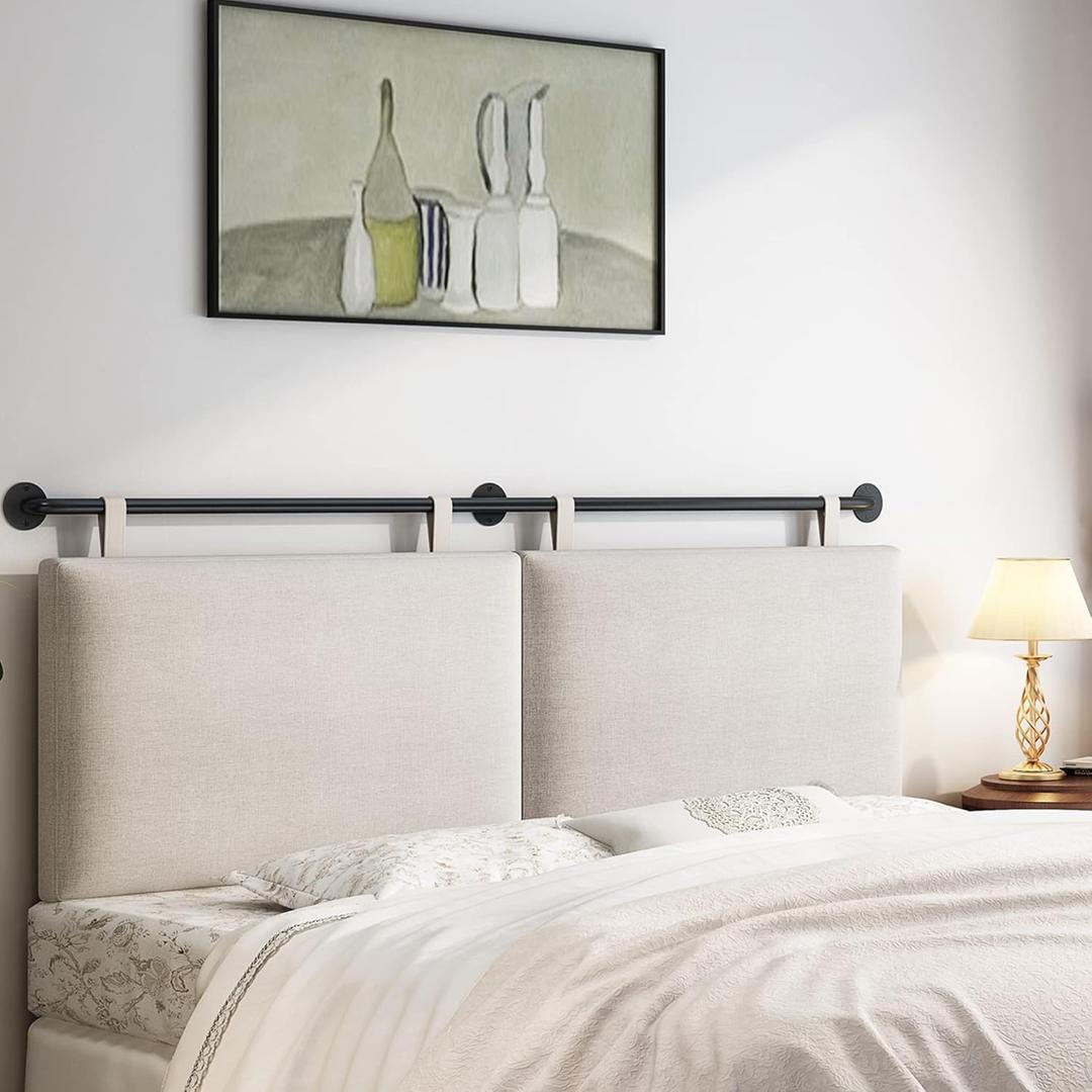 King Headboard, Wall Mounted Headboards for Bed with Linen Upholstery Hanging Headboard for Bedroom Thanksgiving Day, Christmas for Family(Beige, King)