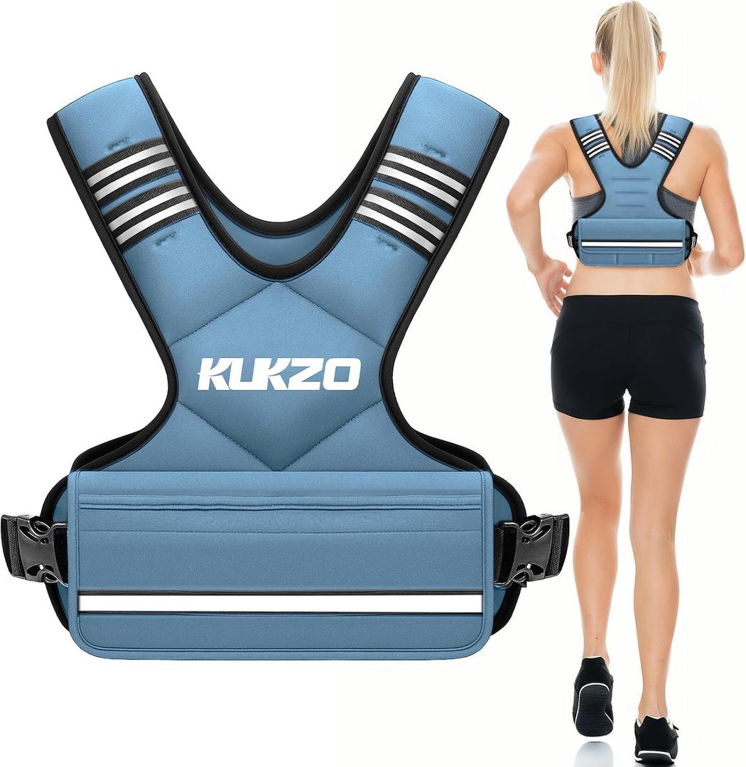 KUKZO Adjustable Weighted Vest Woman Men, 12-18lb Weight Vest with 6 Ironsand Weights for Strength Training Rucking Running Walking Fitness Workout, Blue