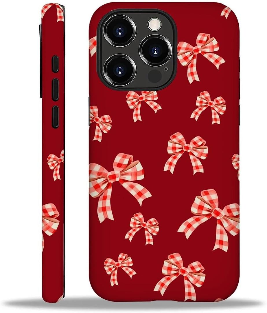 Compatible with iPhone 16 Pro Max Case,A Red Bow for Christmas for Woman Men Full Body Protective Cover Shockproof 2 in 1 Silicone + Hard PC Design for iPhone 16 Pro Max Case