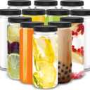 DilaBee 12-Pack Round 16 oz Glass Bottles with Lids - Juice Bottles for Smoothie, Milk, Water & Kombucha - Leakproof Glass Juice Containers with Lids for Fridge, BPA-Free Reusable Bottle for Juicing